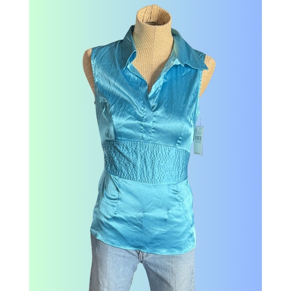 VTG Y2K IZ Byer California Sleeveless Satin Blouse Turquoise Teal Sz Medium NWT